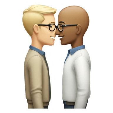 Gay male couple, white, with glasses sharing a kiss sticker
