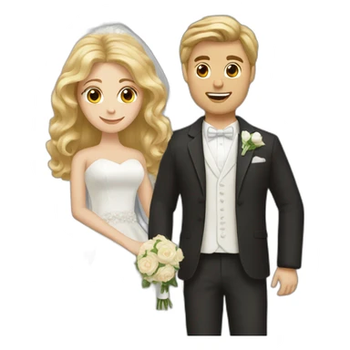 Woman with brown hair and guy with blonde hair getting married sticker
