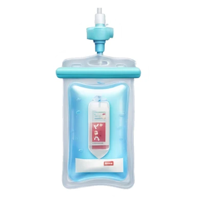 Rectangular transparent plastic iv bag filled with 500ml of fluid hanging on an iv pole in an intensive care unit  sticker