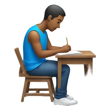 male sitting and studing with blue shirt. Side view. sticker