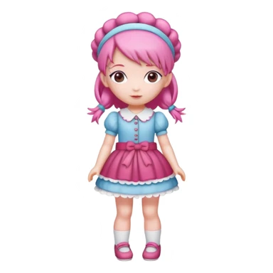 Isolated detaile illustration incredibly raspberry torte doll figurine full body with pink hair and a raspberry hairband sticker