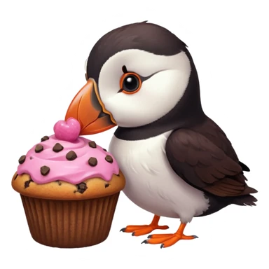 pink puffin eating a muffin sticker