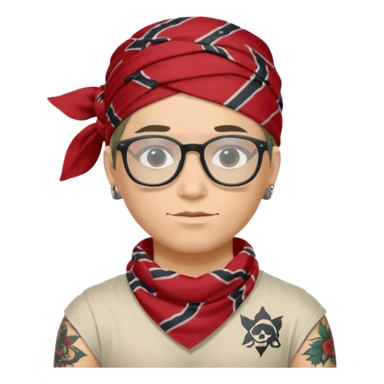 character with bandana and glasses and tattoted sticker