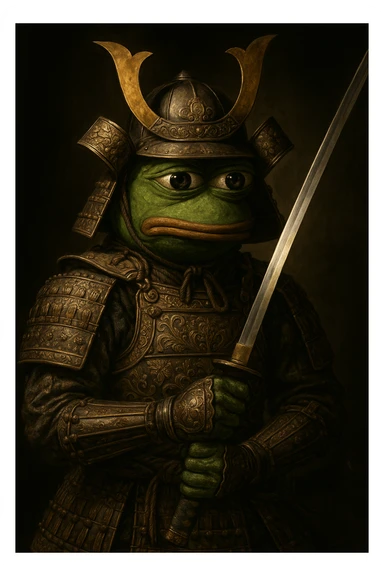 Pepe the Frog as a samurai, detailed armor, dramatic lighting sticker