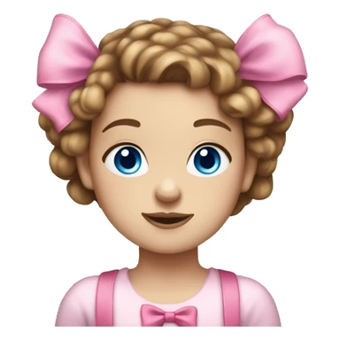 cute light skinned girl with brown hair and blue eyes with a pink bow in her hair sticker