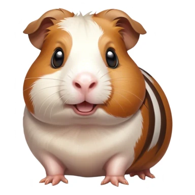 Cinematic Comical Brown and White Banded Guinea Pig Portrait Emoji, Head tilted dramatically with an exaggeratedly amused expression, featuring a striking fur with bold brown and white banding, wide, expressive dark eyes filled with playful disbelief, Simplified yet hilariously expressive features, highly detailed, glowing with a slightly sassy glow, high shine, dramatic yet playful, stylized with an air of cheeky mischief, bright and endearing, soft glowing outline, capturing the essence of a spirited and over-the-top guinea pig, so meme-worthy it feels like it could side-eye its way into internet fame instantly! sticker