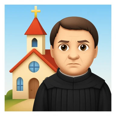 Add a church background behind Martin Luther in the style of apple emojis, preserving the apple emoji style look and feel. sticker
