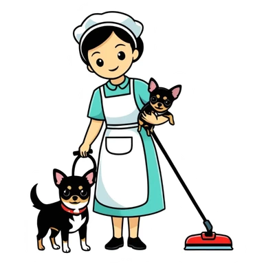 A housekeeper and a black chihuahua  sticker