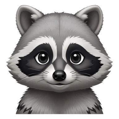 Cinematic-Noble-Raccoon-Portrait-Emoji – Poised and confident, with a sturdy build and a beautifully textured fur of silver-grey accented by dark black facial markings, deep-set, cute big black eyes, simplified yet sharp and sophisticated zoom out to show shoulders sticker