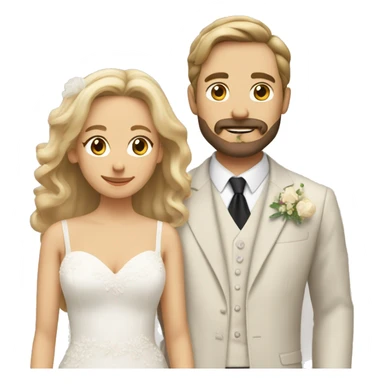 Wedding couple with woman with light tan skin, Sandy blonde hair shoulder length and man with brown hair, beard moustache sticker