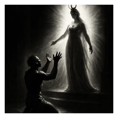 a slave worshipping a goddess, dramatic lighting, intense shadows, high contrast sticker