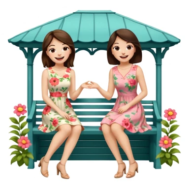 Two brunette women sitting on a white gazebo sticker