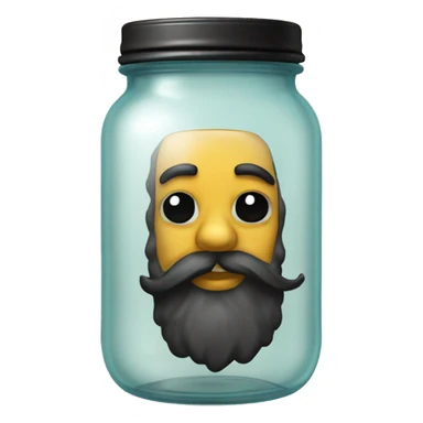 Anthropomorphic glass jar with a black beard sticker