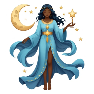 Mystical tarot card with flowing clothing silhouette, ethereal fashion symbol with stars and moon elements sticker