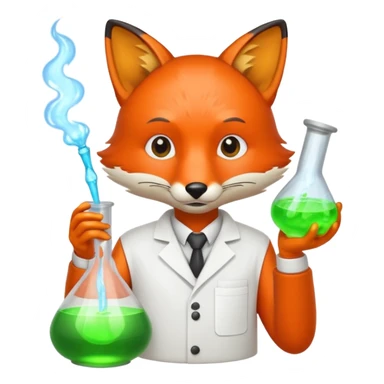 fox scientist mixing glowing potion idea sticker