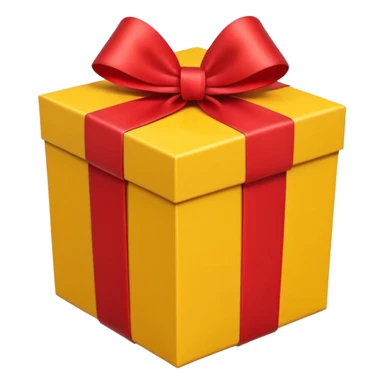 single yellow gift box with red ribbon bow, isolated on white background, high detail, soft natural lighting, no text, no watermark --ar 1:1 --v 6 sticker