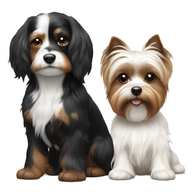 black and white havenese with an brown and white yorkie with no white on the havense sticker