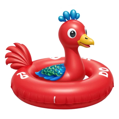 Red balloon animal dog pool floatie and peacock pool floatie sticker