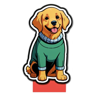 Golden retriever wearing sweater sticker