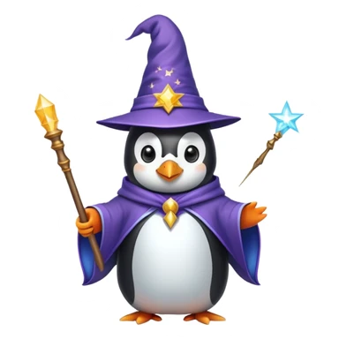 penguin wizard with magic wand and wizard hat sticker