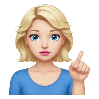 Girl Blonde short wavy hair,  blue eyes, cute blue top, long lashes, pink lips, thumbs down 👎  sticker