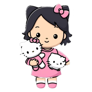 A girl with a hello kitty teddy bear in here hand  sticker