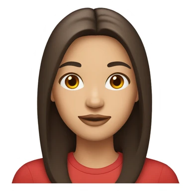 woman with light to medium skin, straight dark brown hair with middle part red shirt  sticker