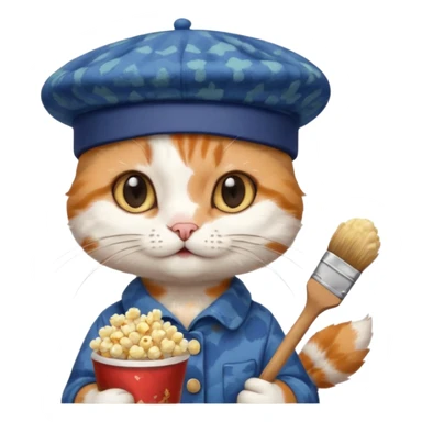 A cat that is an artist similar to the "meow_popcorn" emoji sticker