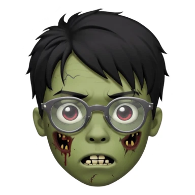Boy, zombie, black hair, medium long, emo, shaggy, dark, spooky, creepy expression emoji, add dolce gabanna glasses, a risk on the eyebrow, some tattos  sticker