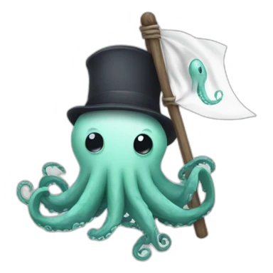 cute kraken hanging a white flag sticker