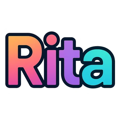 Rita name in modern colorful gradient font with dark outline, transparent background, in the style of the sample images sticker