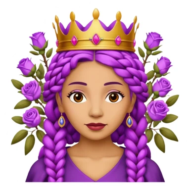 Crown Olive skin older queen with purple braids, brown eyes surrounded by roses sticker