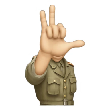 A man in a soldier suit from world war one raising their right hand vertically to around 45 degrees.all of his fingers are pointing forward. His arm is stretched out sticker