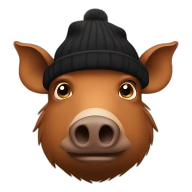 fullface sad brown boar with black winter hat sticker