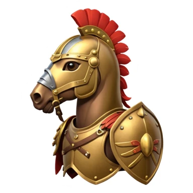 An emoji of a powerful Roman warhorse in full armor, with a feathered helmet. sticker