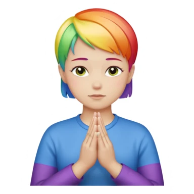 White lesbian with short hair rainbow coloured skin with praying hands sticker