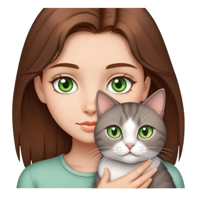 Brown hair girl with grey green eyed cat sticker