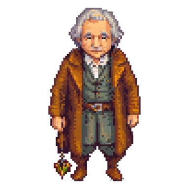 Whole body image of bilbo baggins from the lord of the rings the fellowship of the ring movie in pixel art style. Bilbo is old. Make Bilbo look like the actor that portrayed him in the movie, Ian Holm. sticker