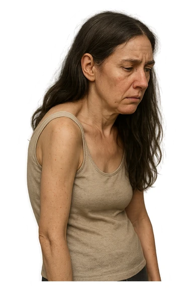 fai immagine identica ma di una donna con capelli lunghi, iperrealistico 4k, postura storta con spina dorsale storta sticker