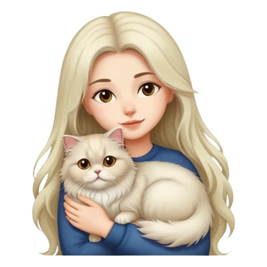 pretty girl with DARK long hair hugging her light hair fluffy persian cat  sticker