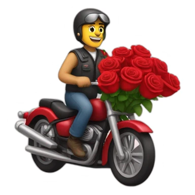 Motor cycle driver carrying a bouquet of red rose flowers sticker