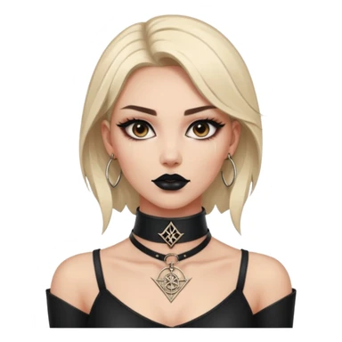 Leather choker with sigil around woman’s neck, pulse visible, dominance tone sticker