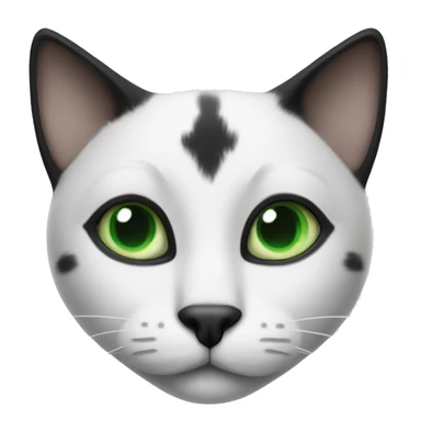 Black and white cat with black dot on nose and green eyes with mostly white face besides half of it sticker