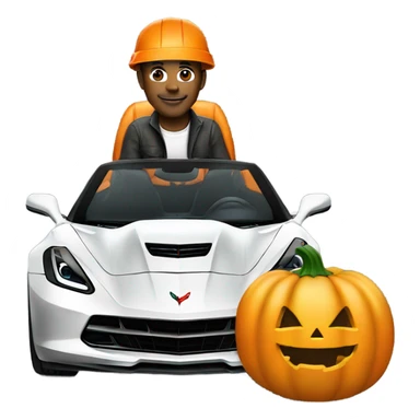 Engineer wearing a pumpkin on his head, driving a corvette. sticker