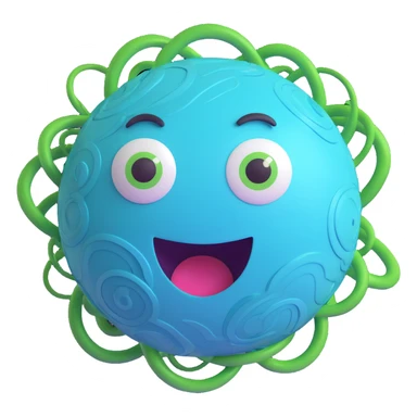 Uranus emoji with a playful, chaotic face, blue-green planet, swirling rings, and electric accents, representing unpredictability and innovation sticker