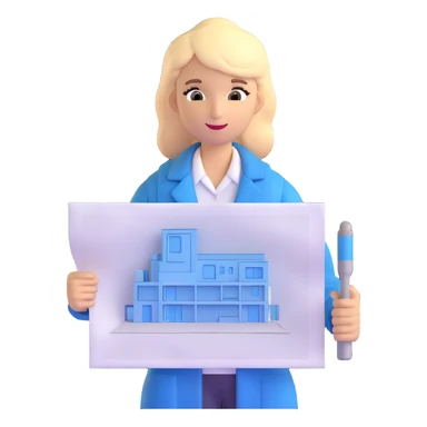 interior designer holding a blueprint in a modern office background sticker