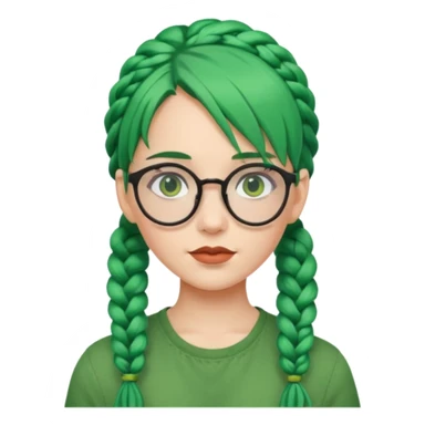 girl with green hairs, braids and spectacle sticker