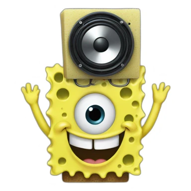 sponge bob holding a speaker over his head sticker