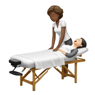 White female giving a professional massage with table sticker