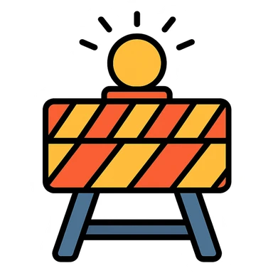 colorful outlined construction sign with dynamic elements like flashing lights or moving stripes sticker